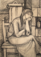 Mädchen am Ofen,1959 Kreide, 50,2x36 cm
